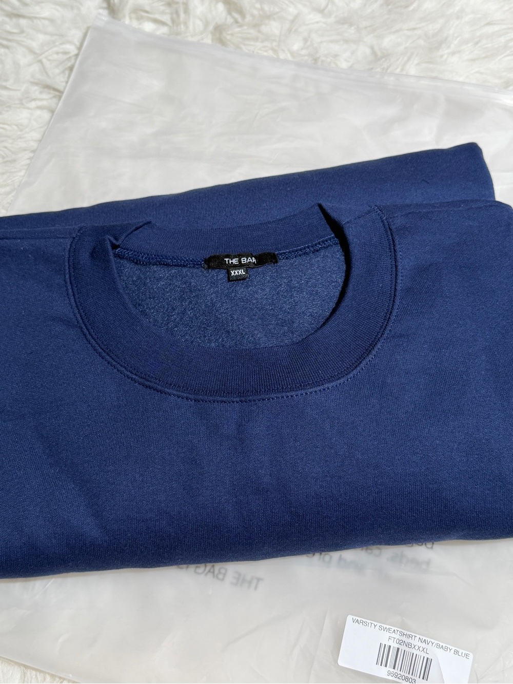 NWT THE BAR XXXL 3XL Oversized Crewneck Sweatshirt Navy Blue Baby Blue Sweater - Picture 12 of 12